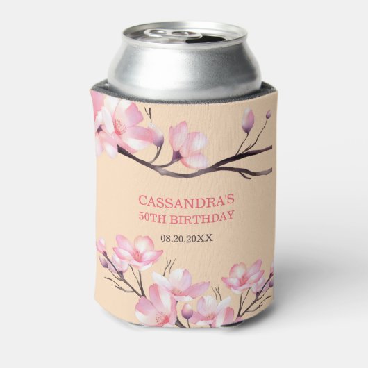 Sakura Blush Roze Kersenbloesem Peach Verjaardag Blikjeskoeler (Blikje Achterkant)