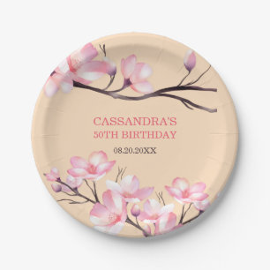 Sakura Blush Roze Kersenbloesem Peach Verjaardag Papieren Bordje