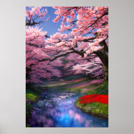 Sakura Bomen Omarm de Calm Stream Poster
