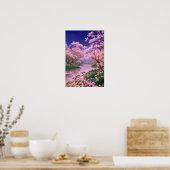 Sakura Bomen op de Serene Riverbank Poster (Keuken)