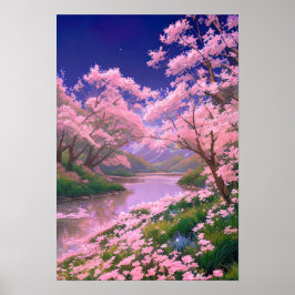 Sakura Bomen op de Serene Riverbank Poster