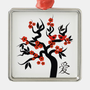 Sakura Boom Chinese Liefdessymbool aangepaste orna Metalen Ornament