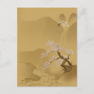 Sakura - boom in sepia met haiku : briefkaart