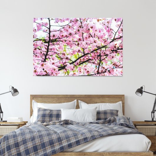 Sakura - boom in volledig roze bloem in Springtime Canvas Afdruk (Insitu (Slaapkamer))