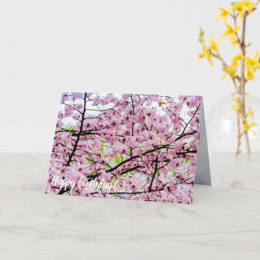 Sakura - boom in volledig roze bloem in Springtime Kaart (Gele Bloem)