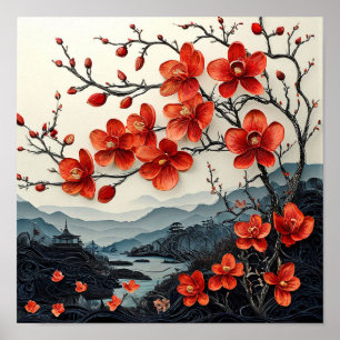 Sakura boom papierkunst Japanse Kersenbloesemprent Poster