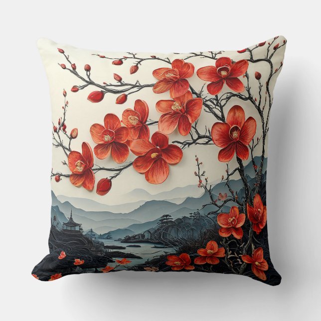 Sakura boom papierkunst kussen (Voorkant)