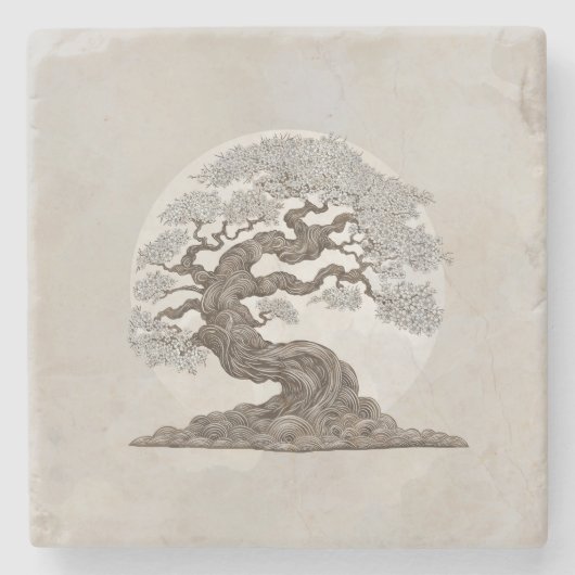 Sakura Boom - Parelbloesem Stenen Onderzetter (Voorkant)