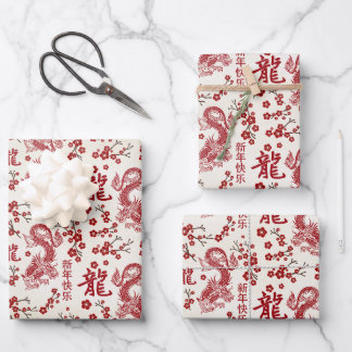 Sakura boombloesem en symbool van de draak inpakpapier vel