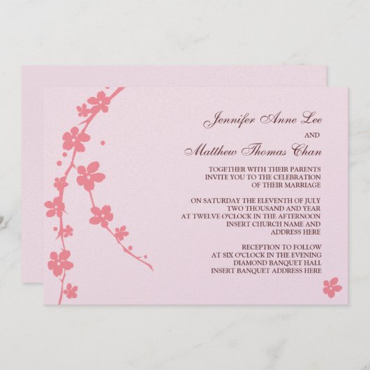 Sakura Branch Silhouette Invitation Kaart (Voorkant / Achterkant)