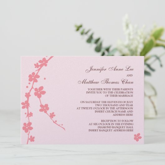 Sakura Branch Silhouette Invitation Kaart (Staand voorkant)
