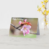 Sakura Buds en een bloem, groen, beige achtergrond Kaart (Gele Bloem)