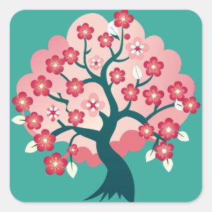 Sakura Cascade Vierkante Sticker