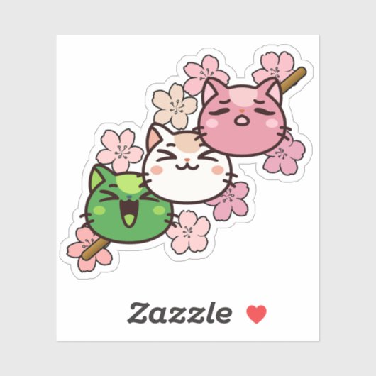 Sakura Cat Dango - Kawaii Japan Lente Sticker (Vel)