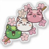 Sakura Cat Dango - Kawaii Japan Lente Sticker (Voorkant)
