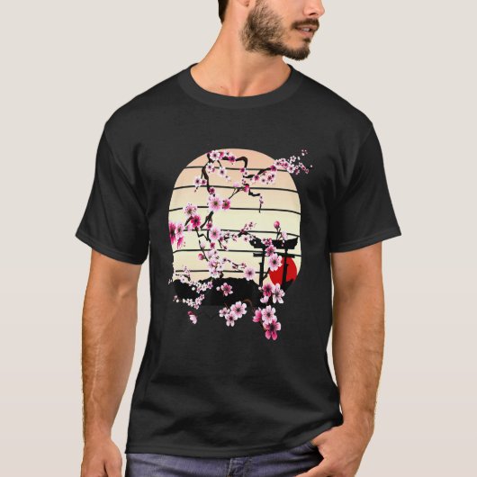  Sakura Cherry Blossom Art Retro op zonsondergang T-shirt (Voorkant)