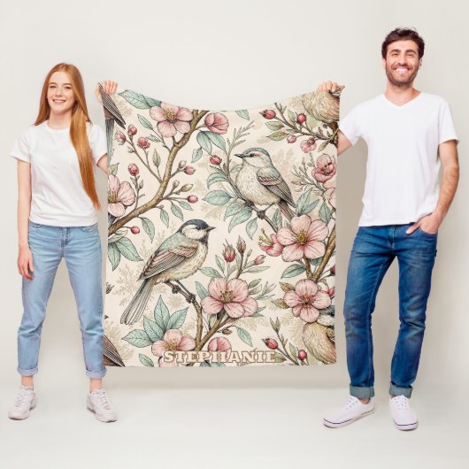  Sakura Cherry Blossom & Bird Aesthetic 2 Fleece Deken (In situ)