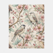  Sakura Cherry Blossom & Bird Aesthetic 2 Fleece Deken (Voorkant)