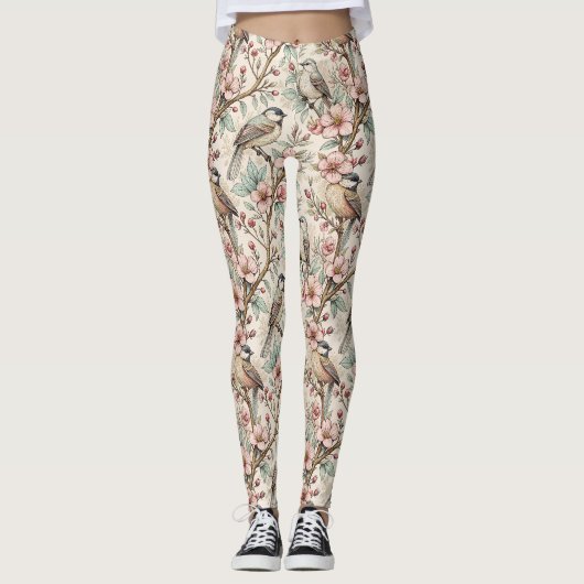  Sakura Cherry Blossom & Bird Aesthetic 2 Leggings (Voorkant)
