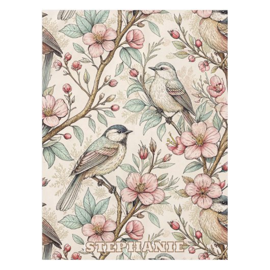 Sakura Cherry Blossom & Bird Aesthetic 2 Tafelkleed (Voorkant)