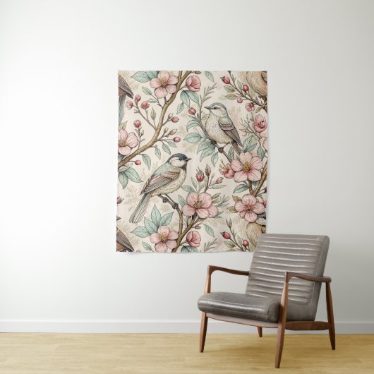 Sakura Cherry Blossom & Bird Aesthetic 2 Wandkleed (In situ)