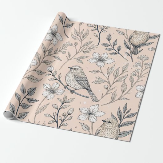  Sakura Cherry Blossom & Bird Aesthetic 3 Cadeaupapier (Uitgerold)