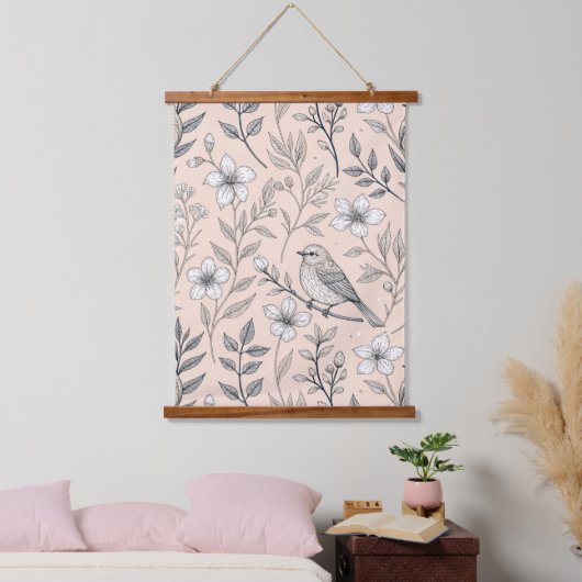 Sakura Cherry Blossom & Bird Aesthetic 3 Hangend Wandkleed (Slaapkamer)
