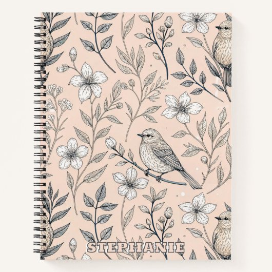 Sakura Cherry Blossom & Bird Aesthetic 3 Notitieboek (Voorkant)