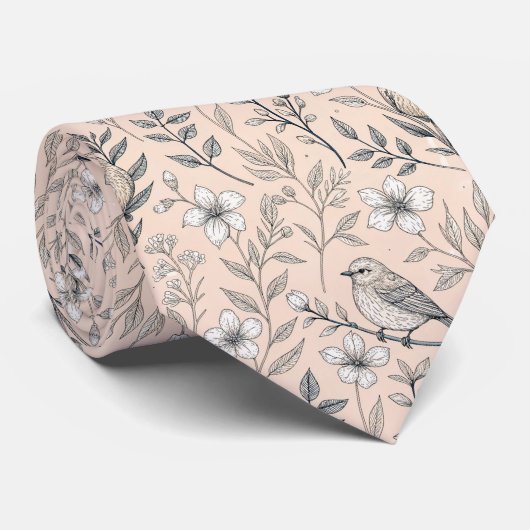  Sakura Cherry Blossom & Bird Aesthetic 3 Stropdas (Opgerold)