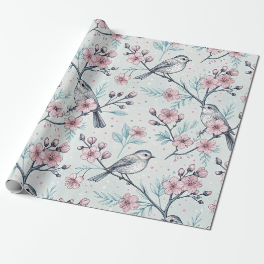 Sakura Cherry Blossom & Bird Aesthetic 4 Cadeaupapier (Uitgerold)