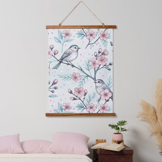 Sakura Cherry Blossom & Bird Aesthetic 4 Hangend Wandkleed (Slaapkamer)