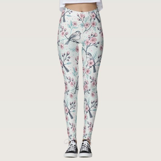  Sakura Cherry Blossom & Bird Aesthetic 4 Leggings (Voorkant)