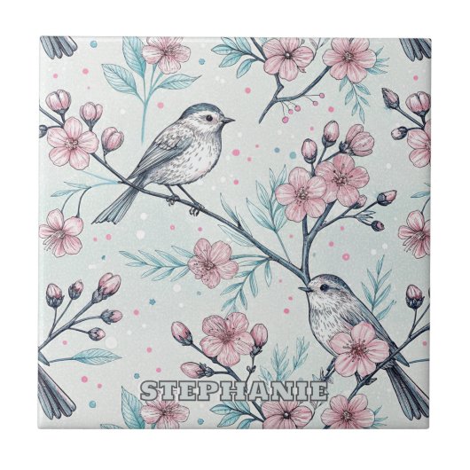 Sakura Cherry Blossom & Bird Aesthetic 4 Tegeltje (Voorkant)