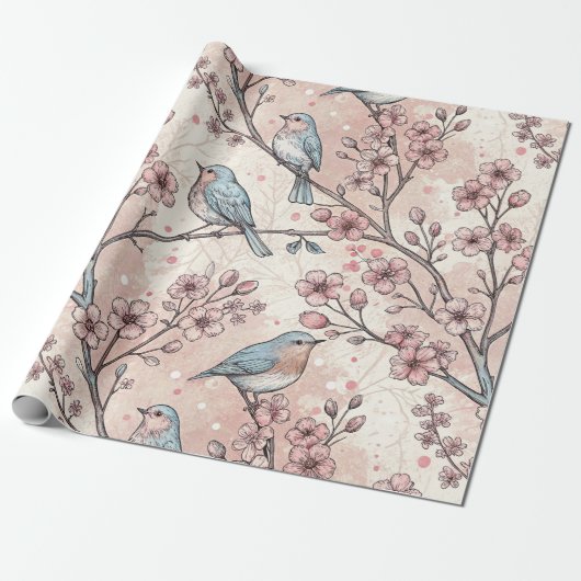Sakura Cherry Blossom & Bird Aesthetic 5 Cadeaupapier (Uitgerold)