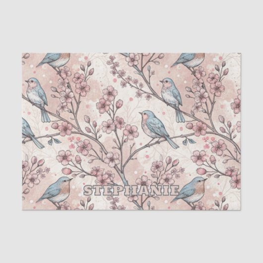  Sakura Cherry Blossom & Bird Aesthetic 5 Tissuepapier (Voorkant)