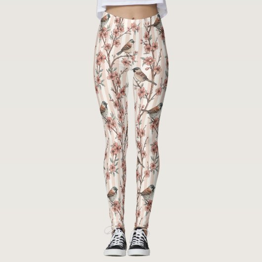  Sakura Cherry Blossom & Bird Aesthetic 6 Leggings (Voorkant)