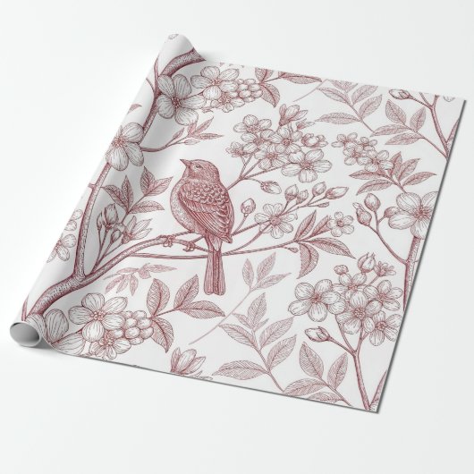 Sakura Cherry Blossom & Bird Esthetisch 1 Cadeaupapier (Uitgerold)