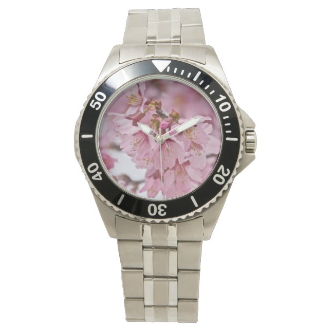 Sakura Cherry Blossom Bleek Pink Horloge (Voorkant)