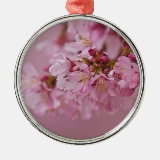 Sakura Cherry Blossom Bleke roze reflecties Metalen Ornament (Voorkant)