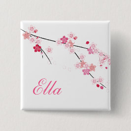 Sakura Cherry Blossom Buttom met aangepaste naam Vierkante Button 5,1 Cm