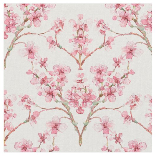 Sakura Cherry Blossom Damask Waterverf Stof (Close Up)