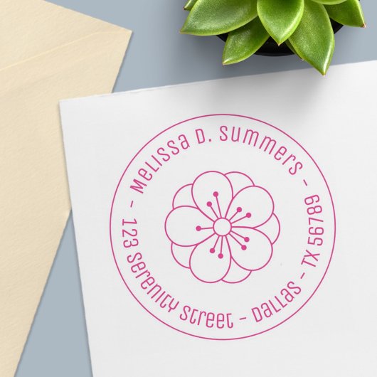 Sakura Cherry Blossom Flower Round Address 2 Zelfinktende Stempel