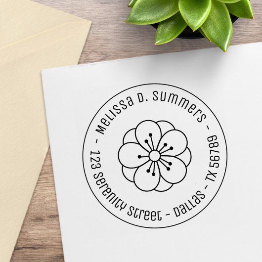Sakura Cherry Blossom Flower Round Address 3 Rubberstempel