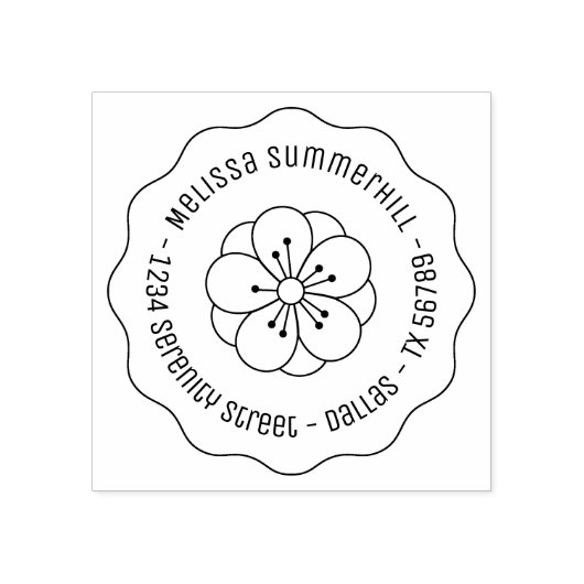 Sakura Cherry Blossom Flower Round Address Wavy Rubberstempel (Afrduk)