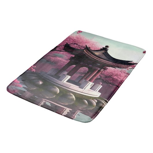 Sakura Cherry Blossom Garden Shrine Pond Japans Badmat (Gekanteld)