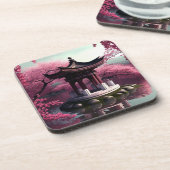 Sakura Cherry Blossom Garden Shrine Pond Japans Bier Onderzetter (Linkerzijde)