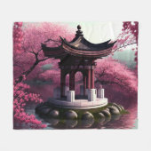 Sakura Cherry Blossom Garden Shrine Pond Japans Fleece Deken (Voorkant (Horizontaal))