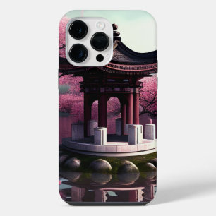 Sakura Cherry Blossom Garden Shrine Pond Japans iPhone 14 Pro Max Hoesje