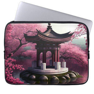 Sakura Cherry Blossom Garden Shrine Pond Japans Laptop Sleeve