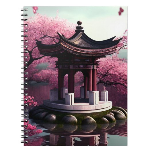 Sakura Cherry Blossom Garden Shrine Pond Japans Notitieboek (Voorkant)